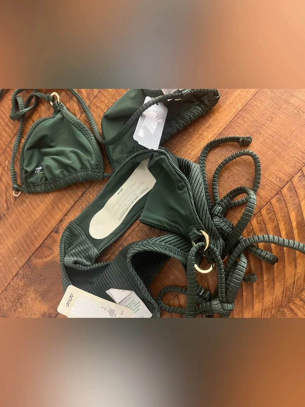 NWT Aerie FULL SET Shine Rib String Triangle Top + Cheekiest Tie Bottom Green S